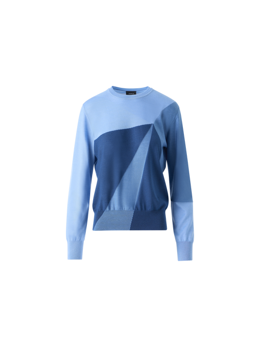Designer Pullover aus Kaschmir-Seide mit Sunbeam-Intarsienmuster - Blau - Bunt
