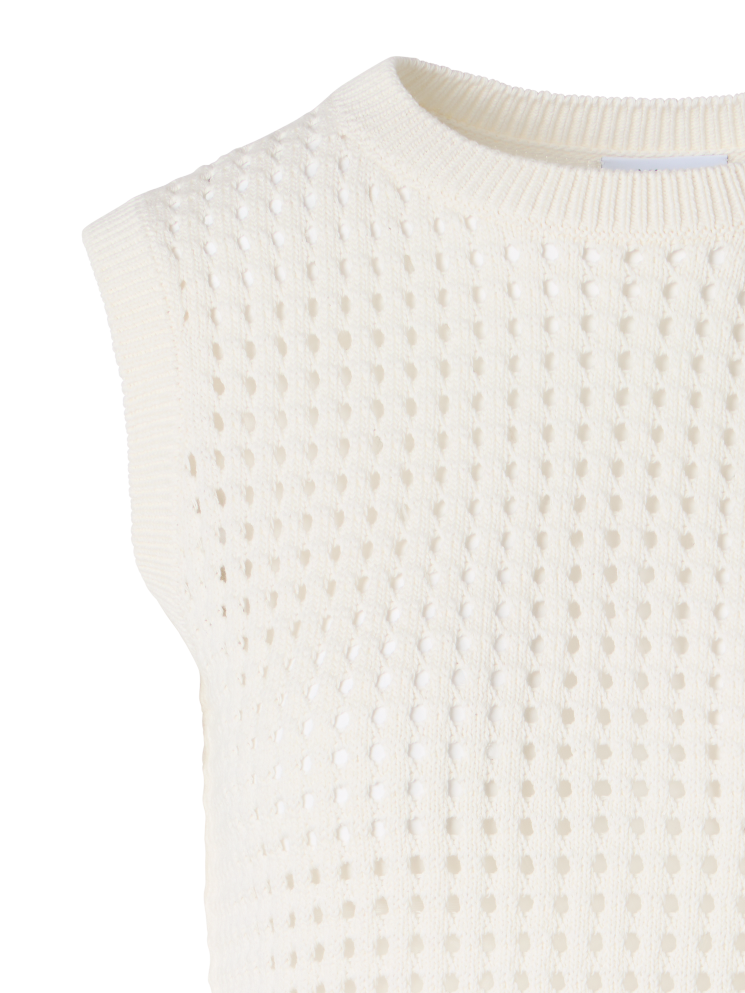 Designer Ärmelloses Stricktop aus grobem Baumwoll-Mesh - Ecru