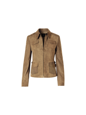 Designer Langärmelige Jacke aus Wildleder - Beige