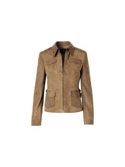 Designer Langärmelige Jacke aus Wildleder - Beige