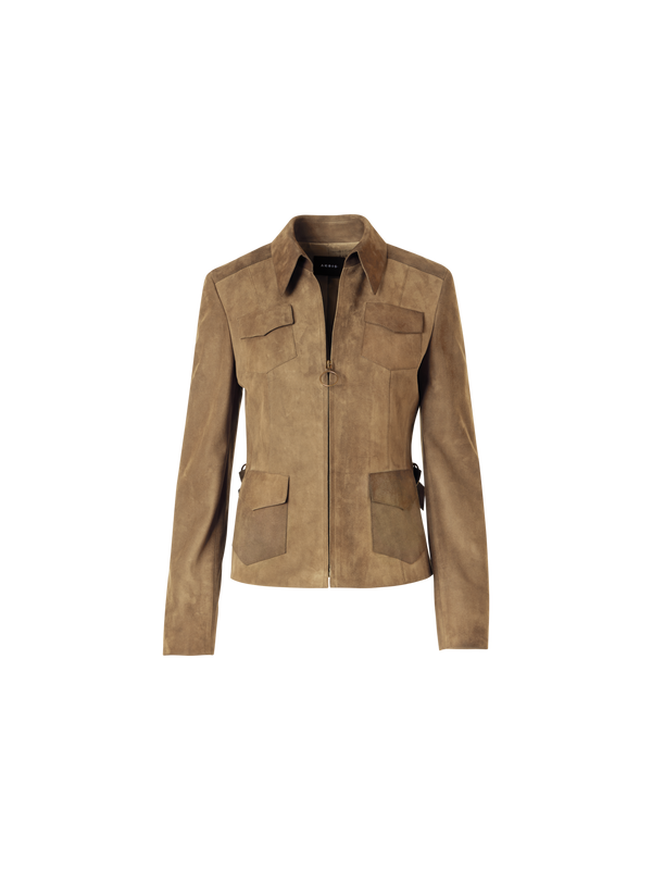 Designer Langärmelige Jacke aus Wildleder - Beige