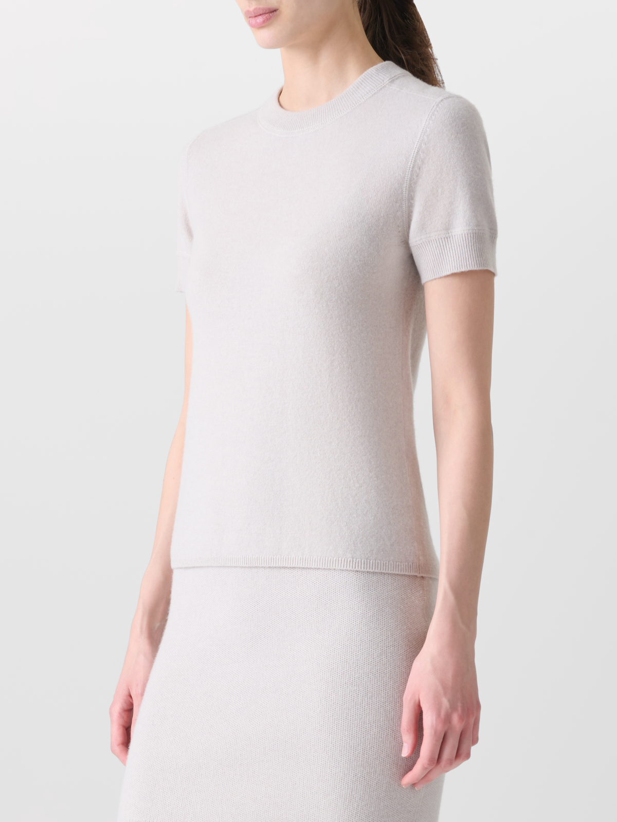 Designer Kurzarmpullover aus reinem Kaschmir - Grau - Beige