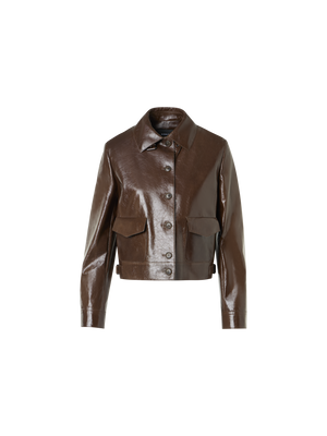 Designer Kurze Jacke aus Lack-Leder - Braun