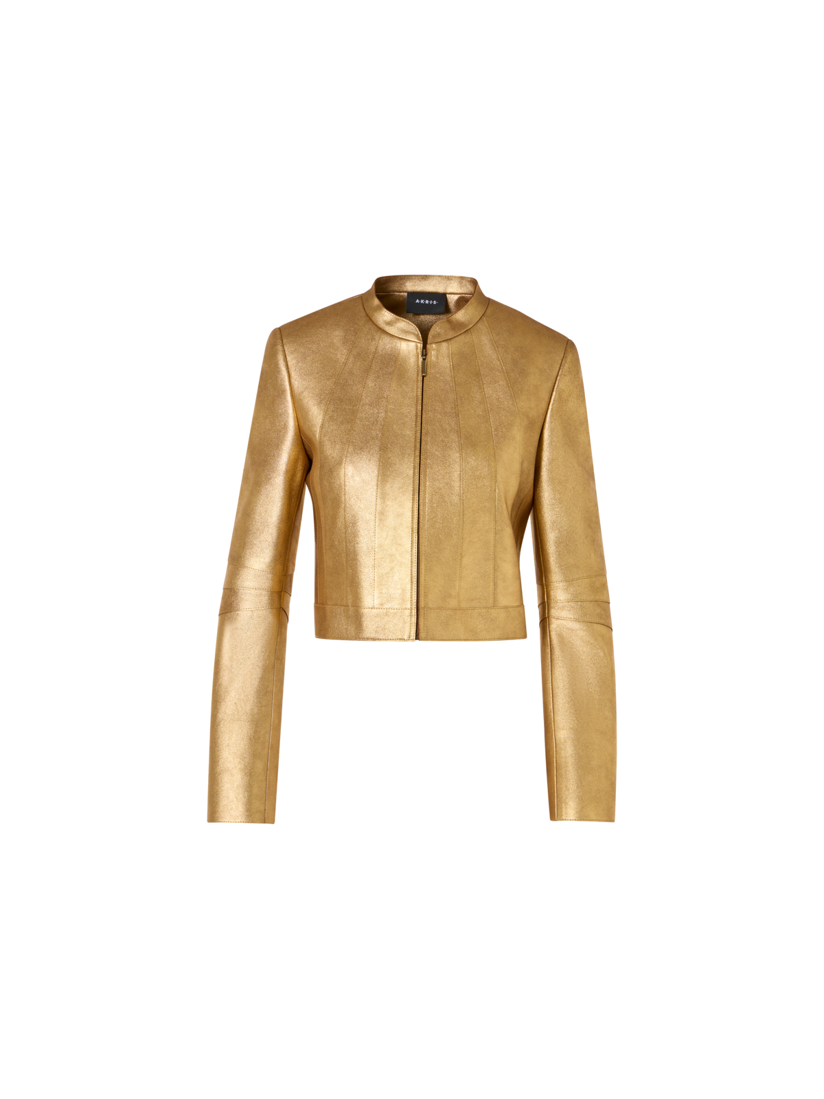 Designer Kurze taillierte Jacke aus Lamé-Kalb-Nappaleder - Gold