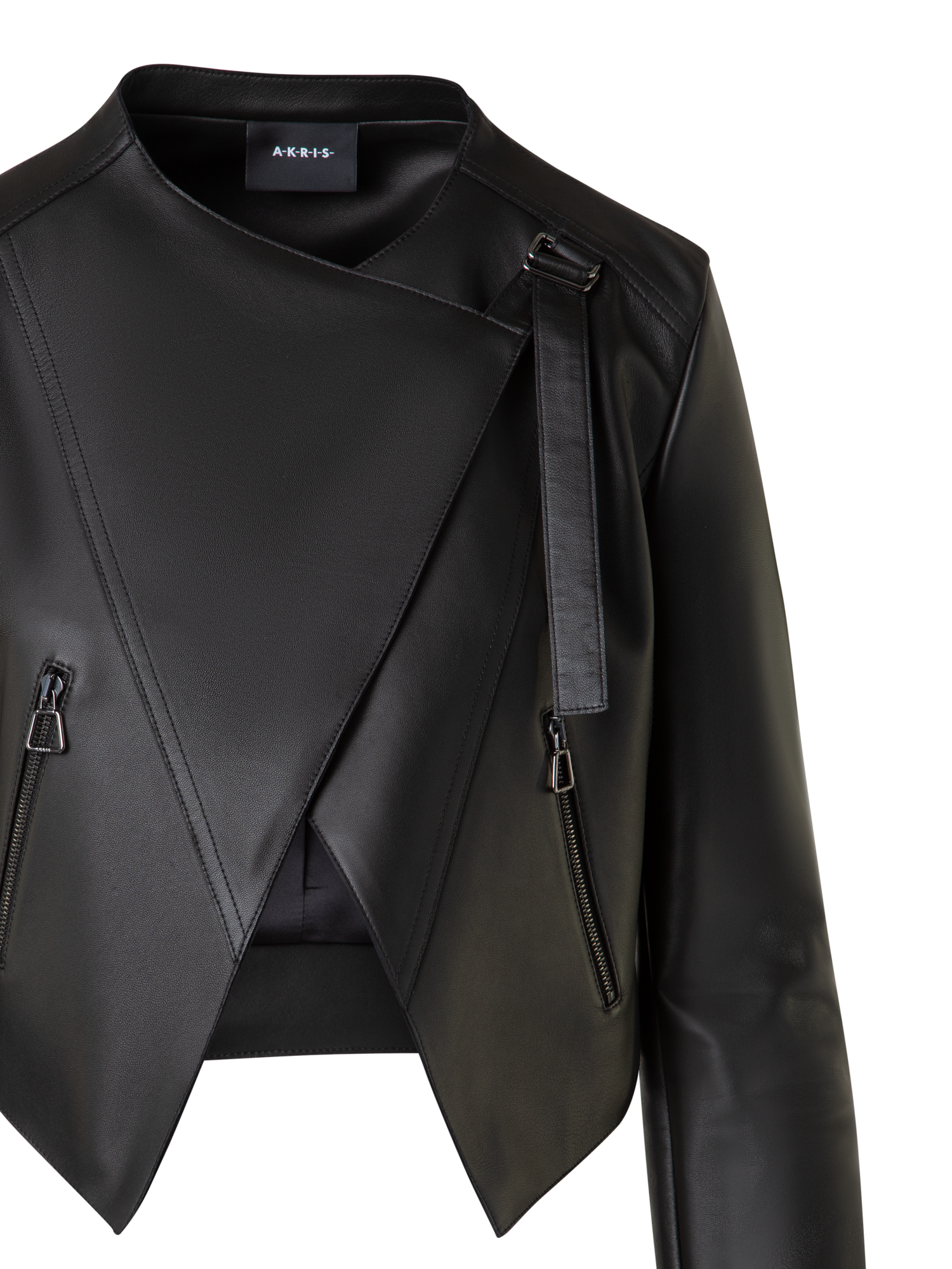 Designer Asymmetrische Leder-Bikerjacke - Schwarz