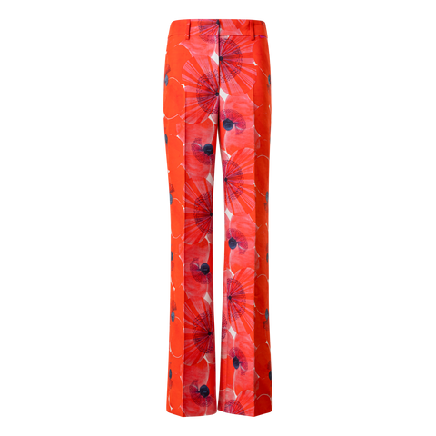 Wide Straight Double-Face Pants with Poppy Print