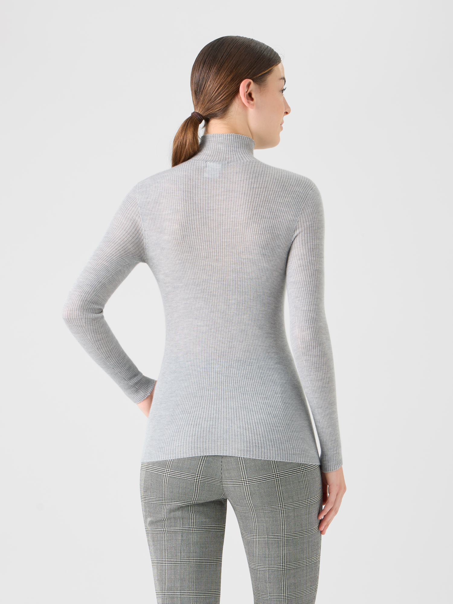 Designer Kaschmir-Seiden-Strickpullover mit Stehkragen - Grau 