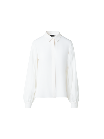 Designer Seidenbluse mit Schleifenärmeln - Ecru - Weiss