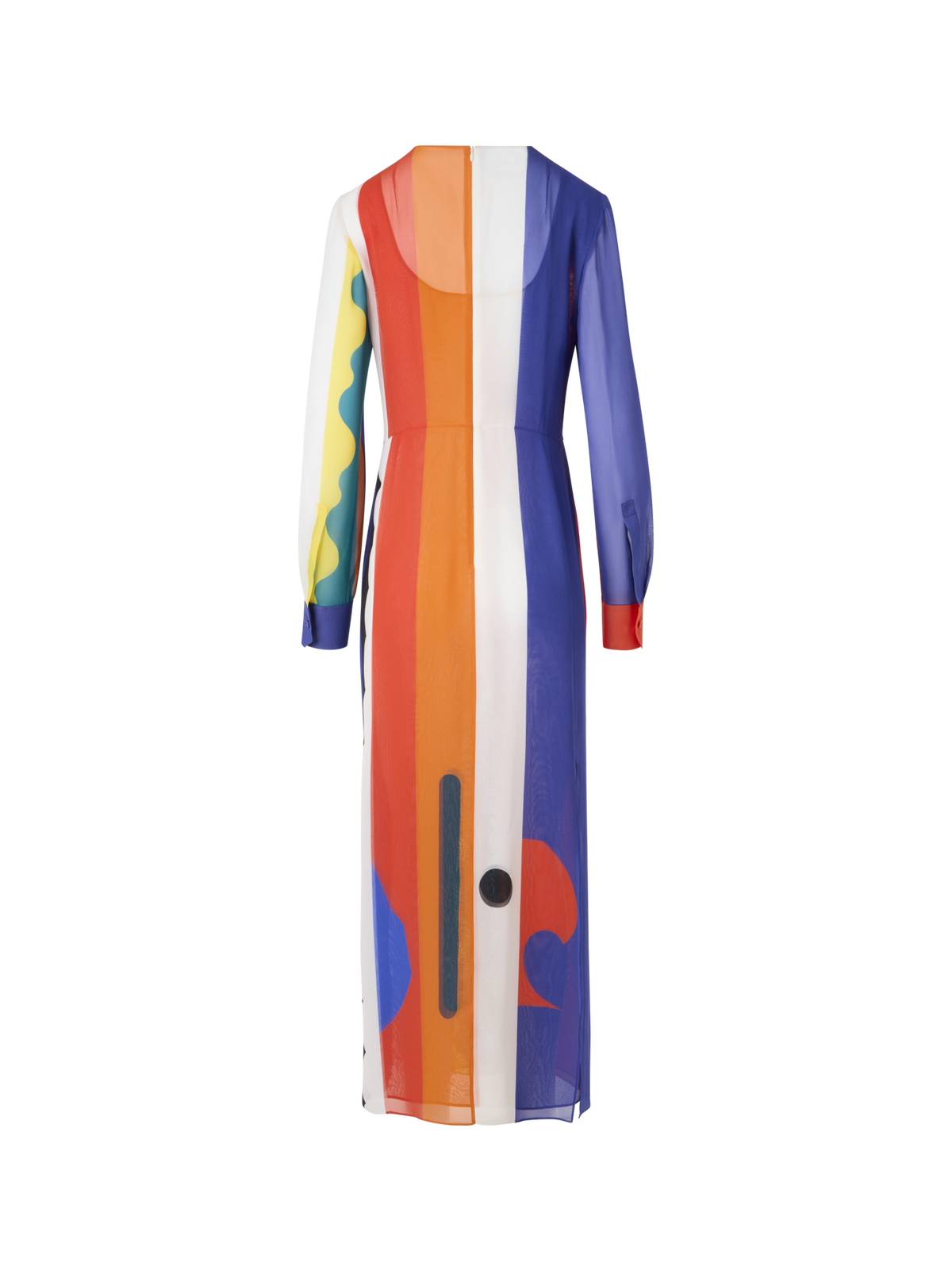 Designer Langes Seidenkleid mit Paravent-Druck - Bunt