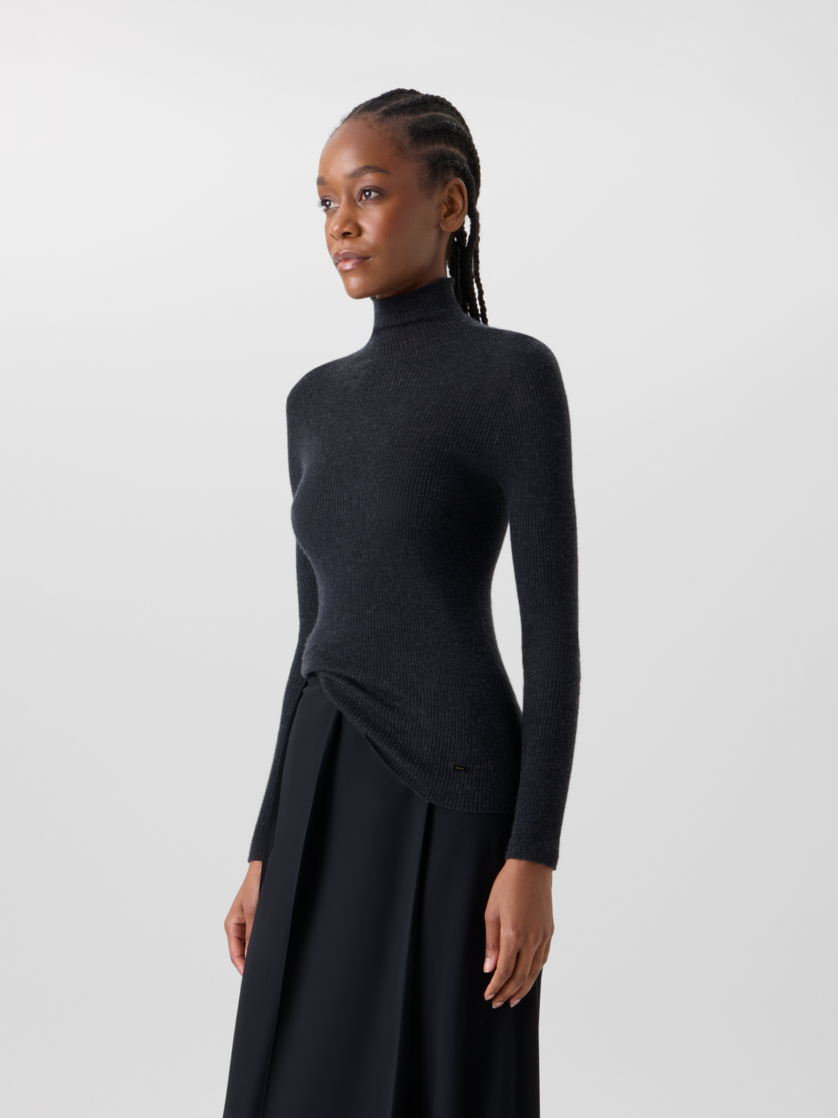 Designer Feinripp-Pullover aus Kaschmirseide mit Stehkragen - Grau 