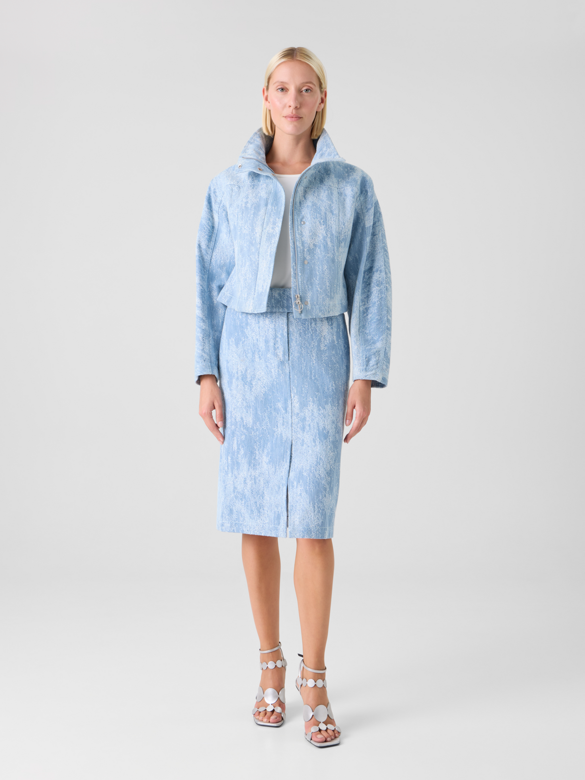 Designer Bleistiftrock aus Jacquard-Denim - Blau