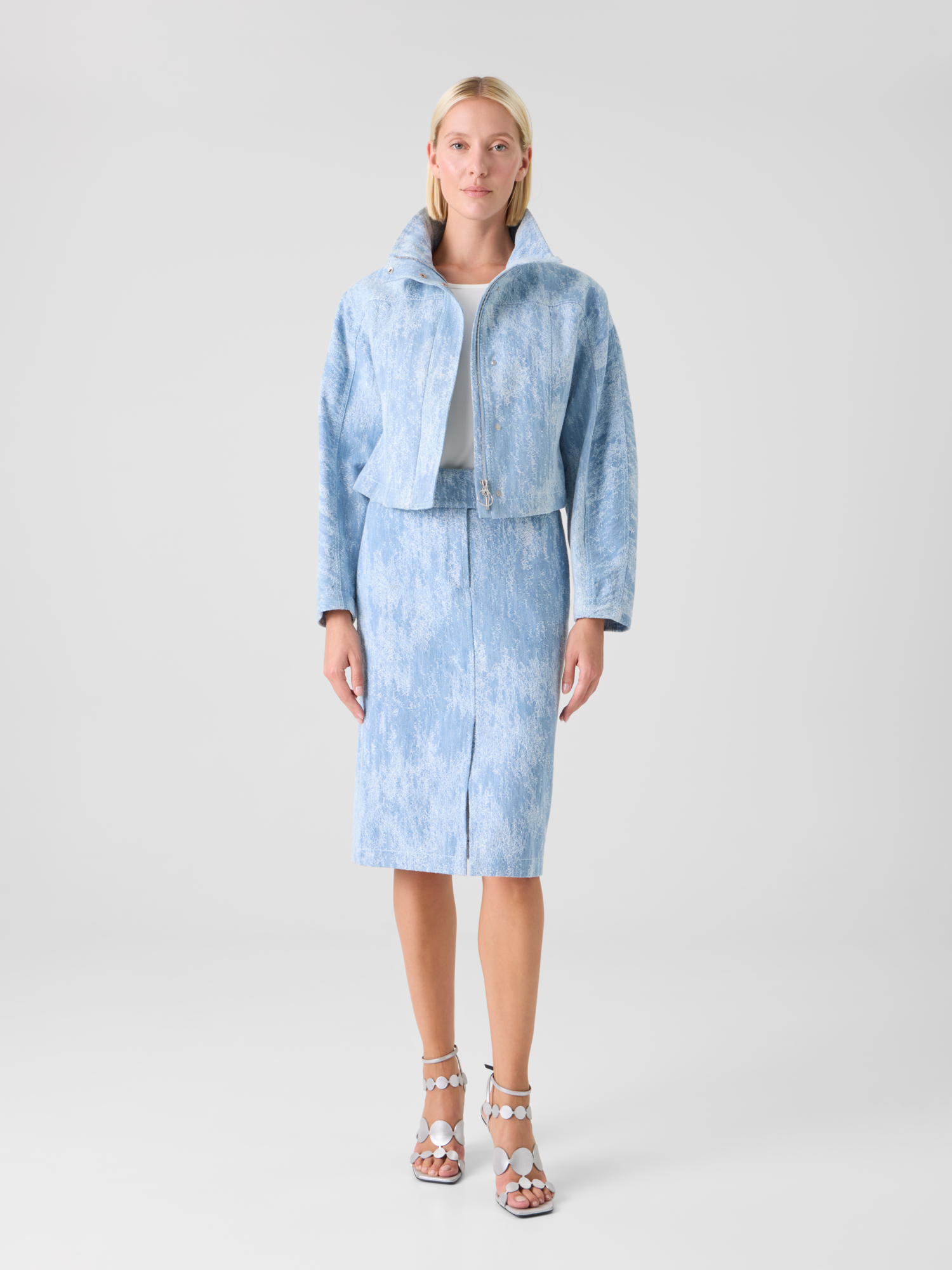 Designer Bleistiftrock aus Jacquard-Denim - Blau