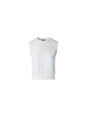 Designer Baumwoll-Strick-Top mit Trapez-Jacquard - Ecru - Weiss