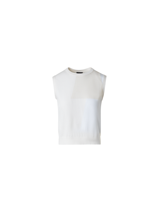 Designer Baumwoll-Strick-Top mit Trapez-Jacquard - Ecru - Weiss