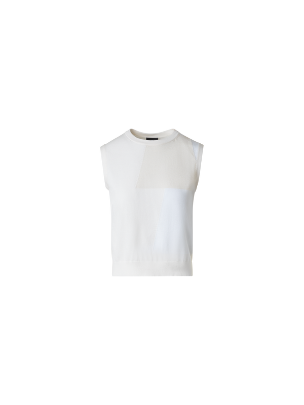 Designer Baumwoll-Strick-Top mit Trapez-Jacquard - Ecru - Weiss
