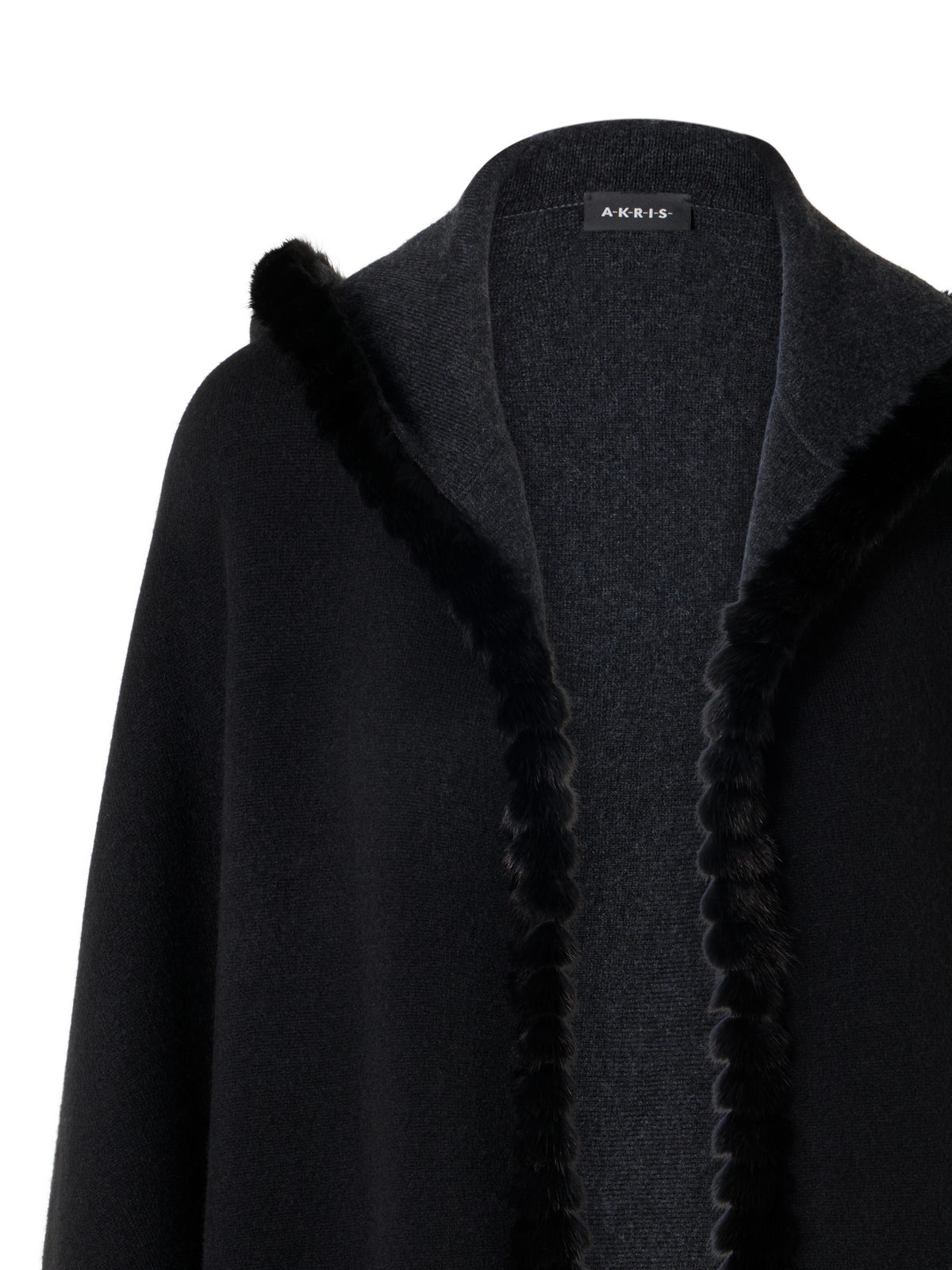 Designer Wendbares Kaschmir-Cape mit Kapuze und Nerzbesatz - Grau - Schwarz
