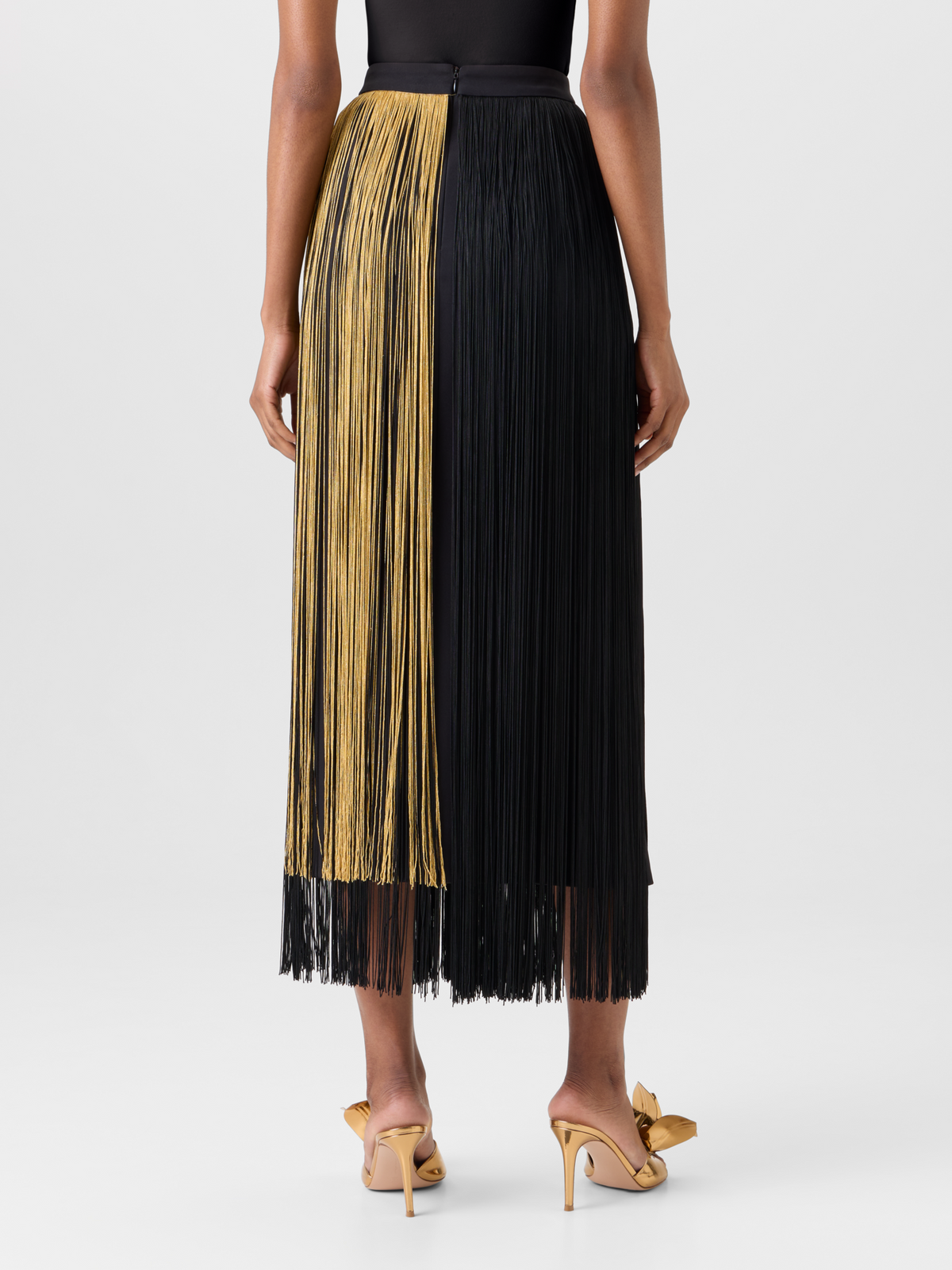 Designer Bleistiftrock aus Seide mit Oro Lienzo Fransen - Schwarz - Gold - Bunt 