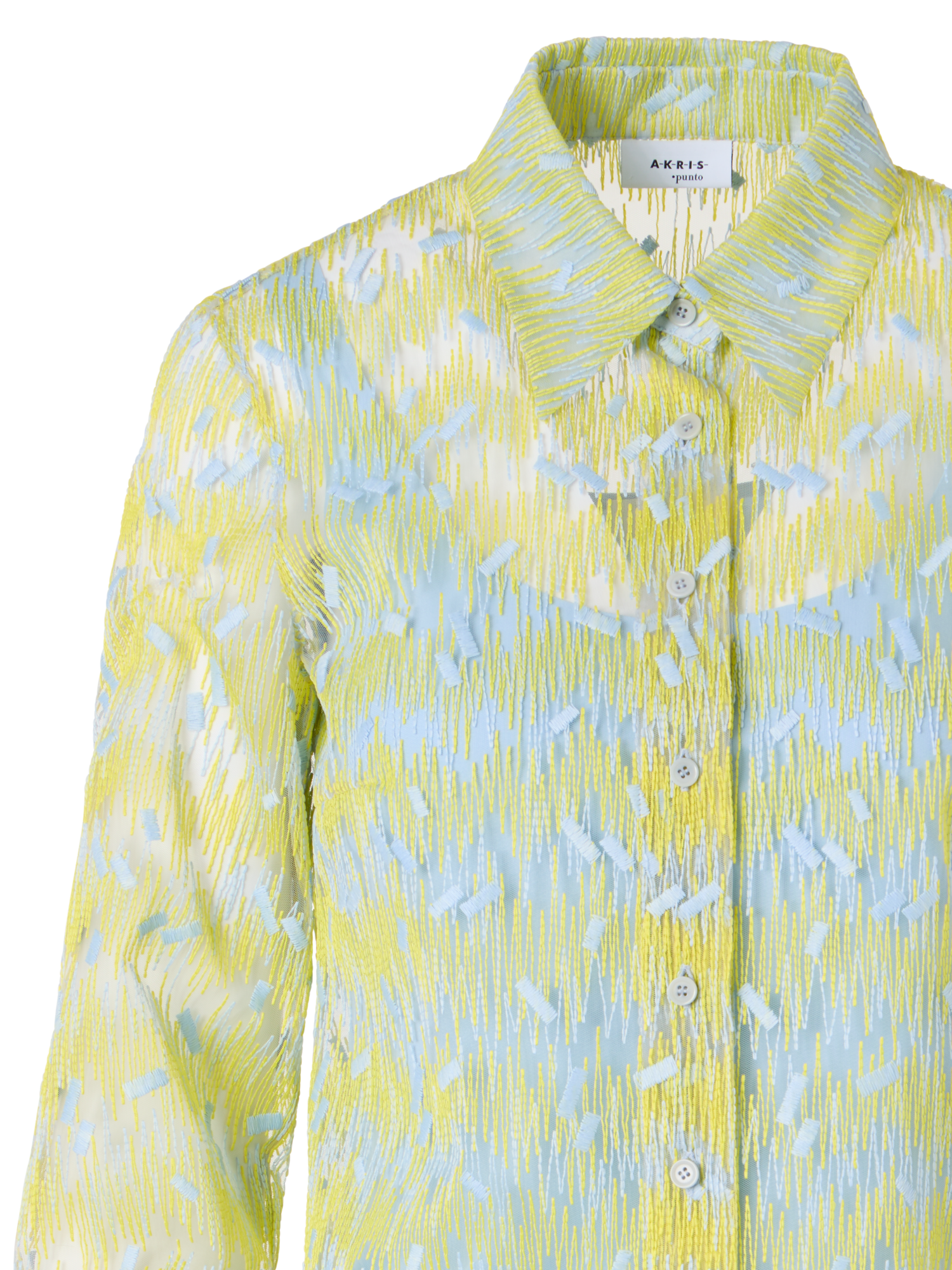 Designer Tüllbluse mit Scribble-Dot-Stickerei - Gelb