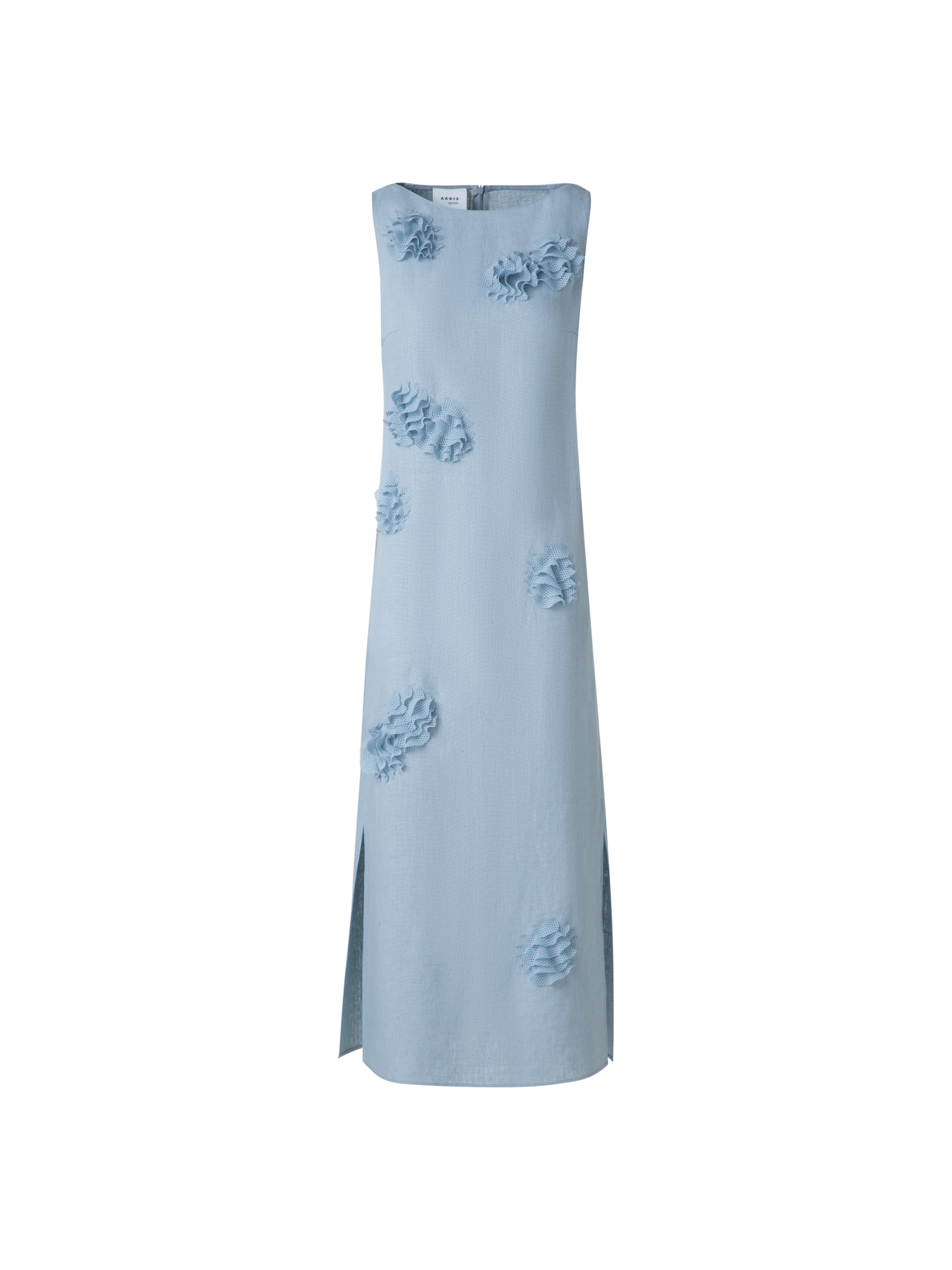 Designer Midi-Leinen-Kleid mit 3D Carnation-Applikation - Blau
