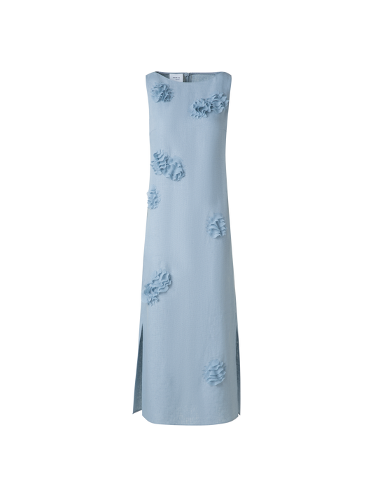Designer Midi-Leinen-Kleid mit 3D Carnation-Applikation - Blau