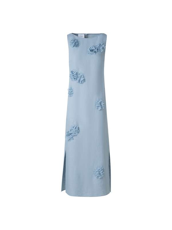Designer Midi-Leinen-Kleid mit 3D Carnation-Applikation - Blau