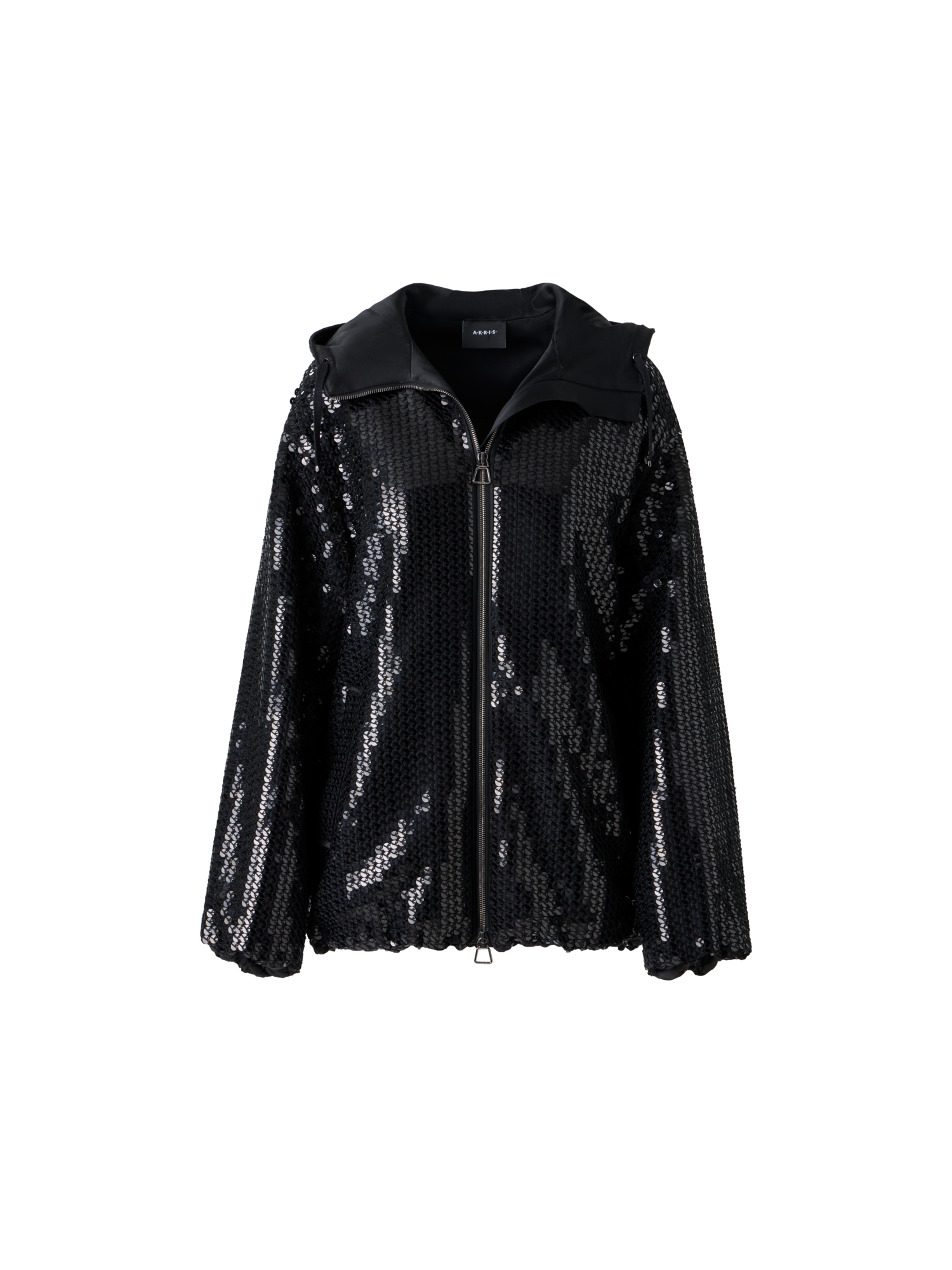 Designer Pailletten Chiffon Parka mit Kapuze - Schwarz