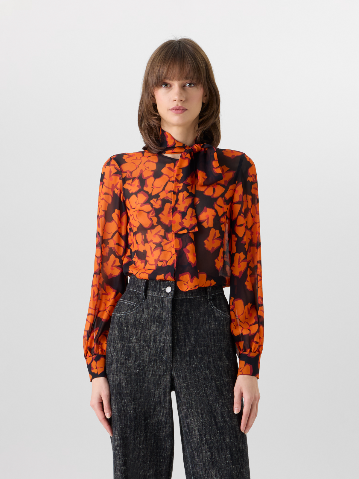 Designer Langärmelige Bluse mit Papercut Flower Print - Bunt #editorial