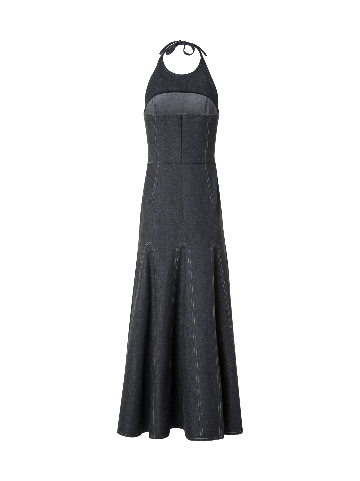 Designer Midi-Denim-Halterkleid - Schwarz