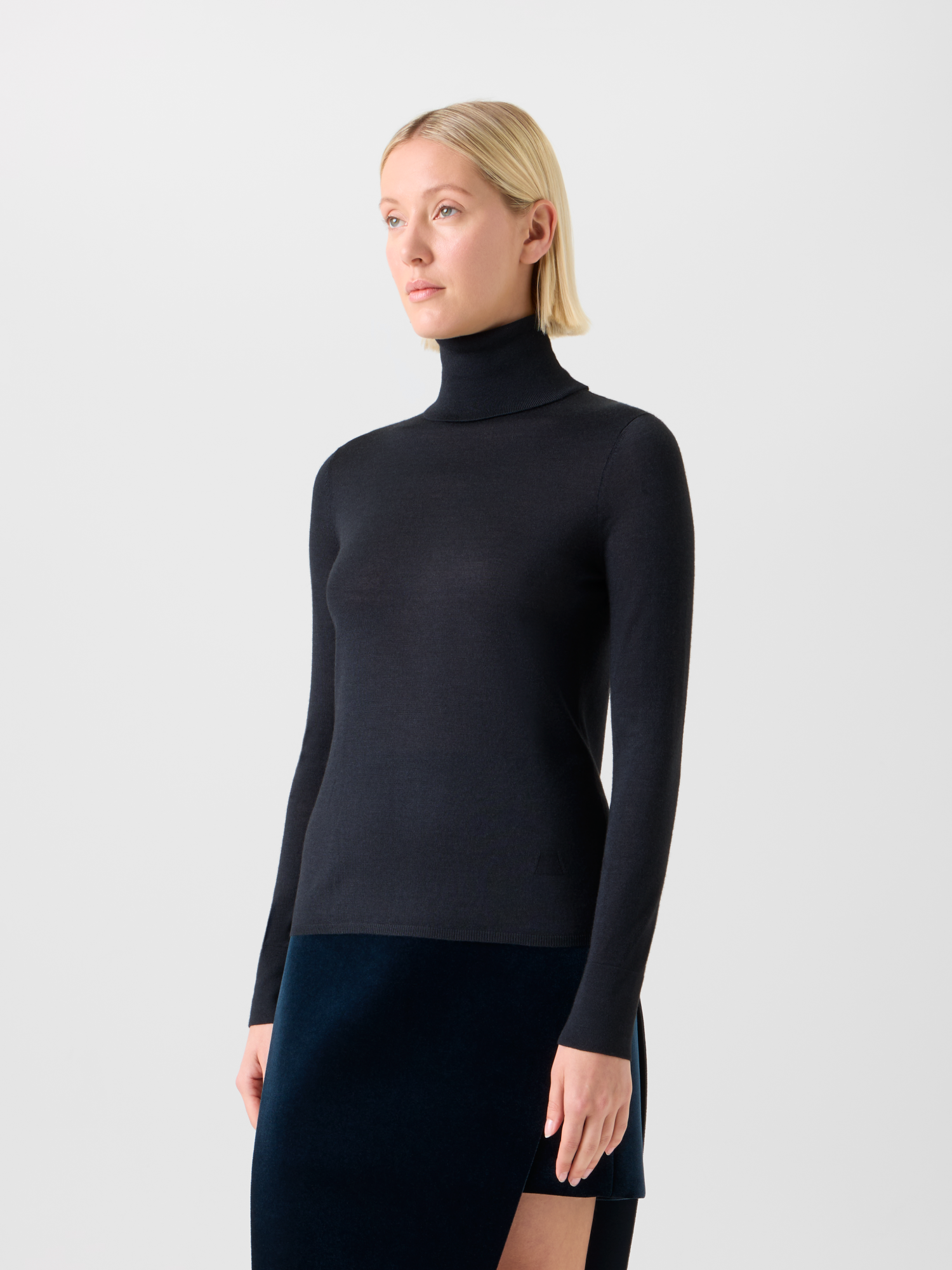 Designer Kaschmir Seide Rollkragen Pullover  - Schwarz 