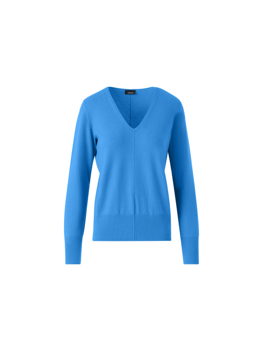 Designer Pullover mit V-Ausschnitt aus reinem Kaschmir - Blau