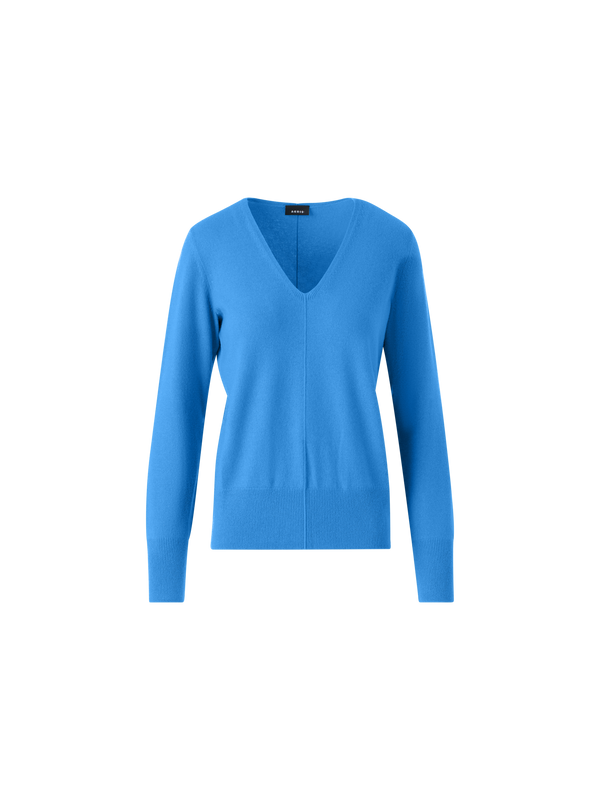 Designer Pullover mit V-Ausschnitt aus reinem Kaschmir - Blau