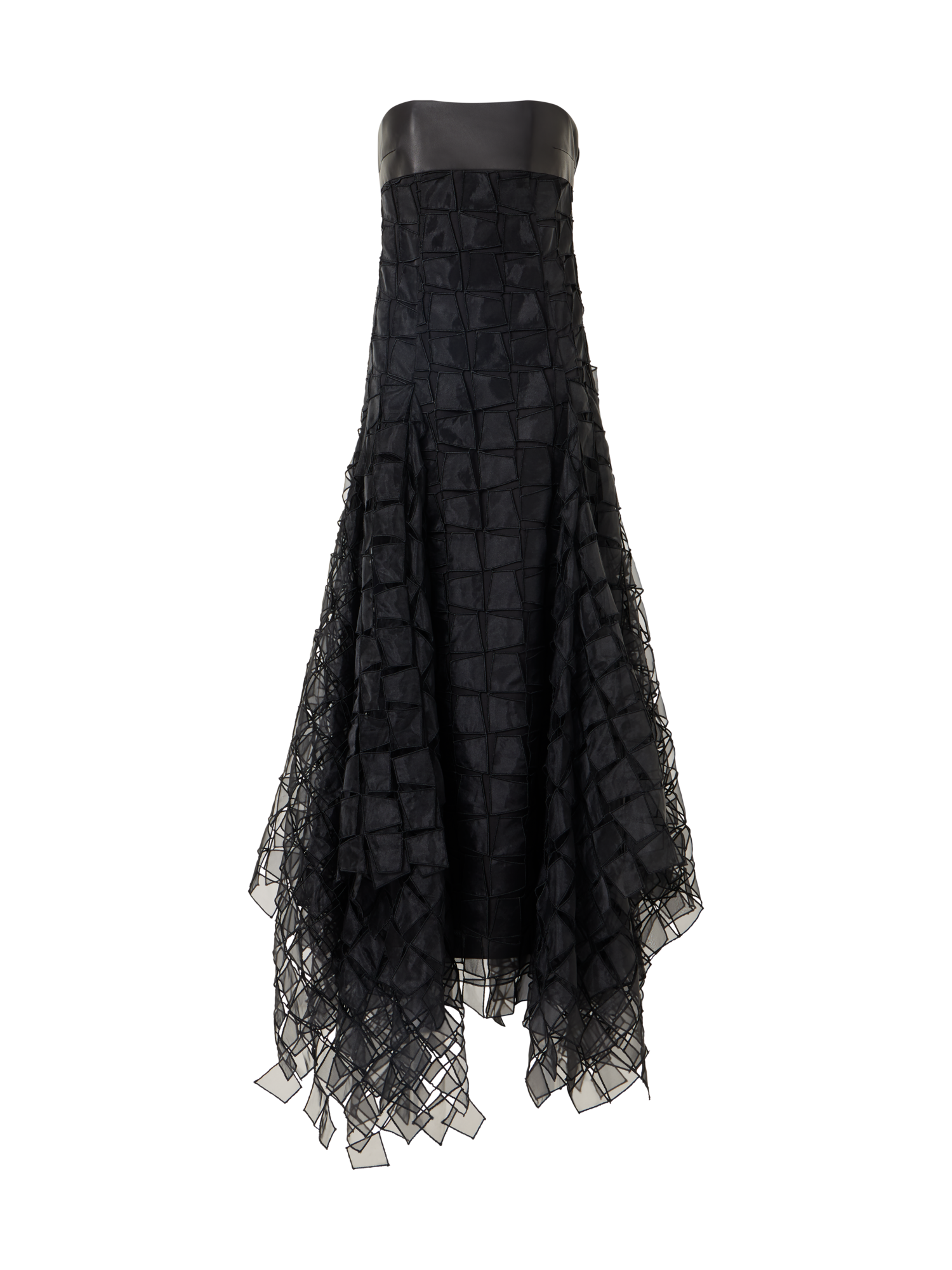 Designer Trägerloses Abendkleid mit Trapez-Stickerei aus Organza - Schwarz