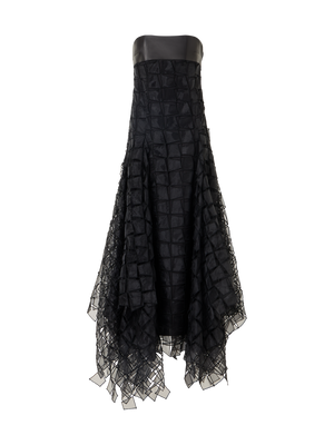 Designer Trägerloses Abendkleid mit Trapez-Stickerei aus Organza - Schwarz