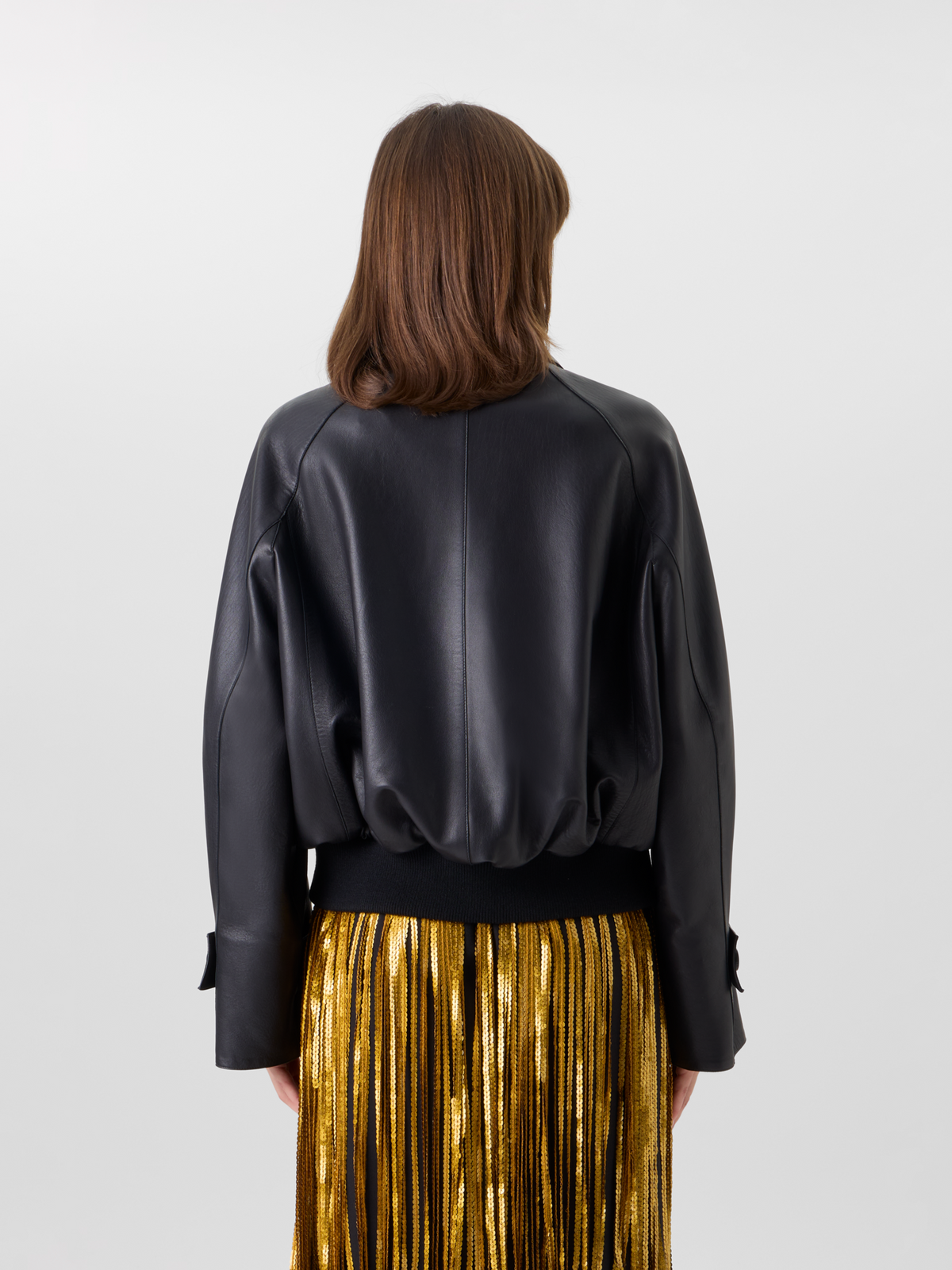 Designer Oversize Nappaleder-Blouson mit Strickbund - Schwarz 