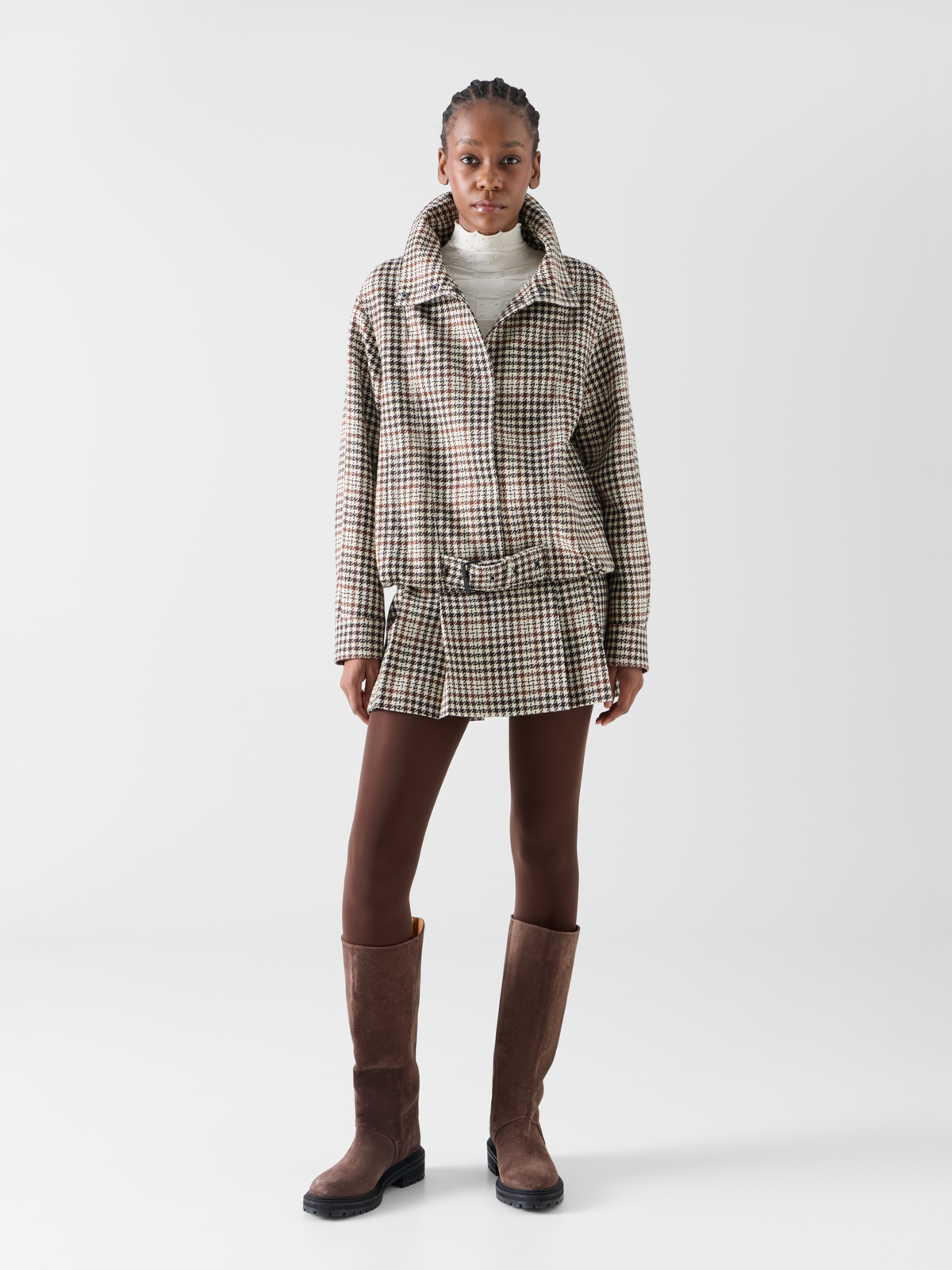 Designer Blouson aus kariertem Tweed - Braun - Bunt 