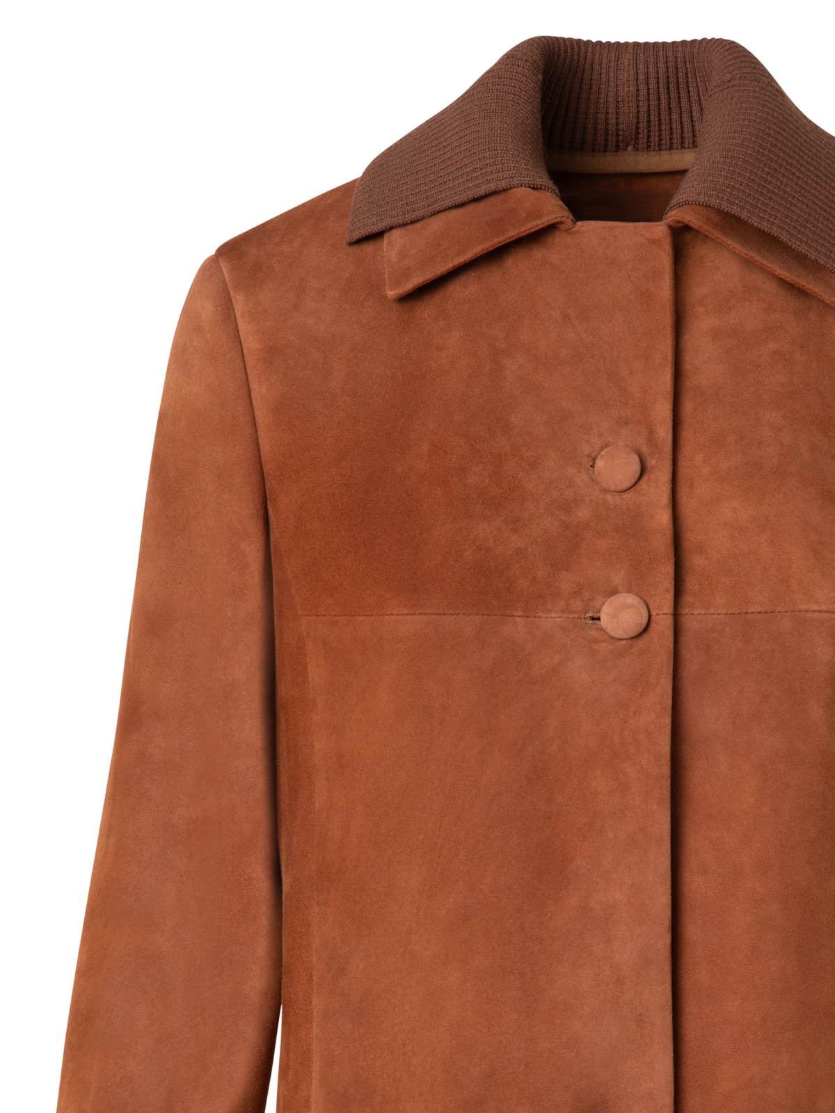 Designer Kurze Lederjacke mit Strickkragen - Braun