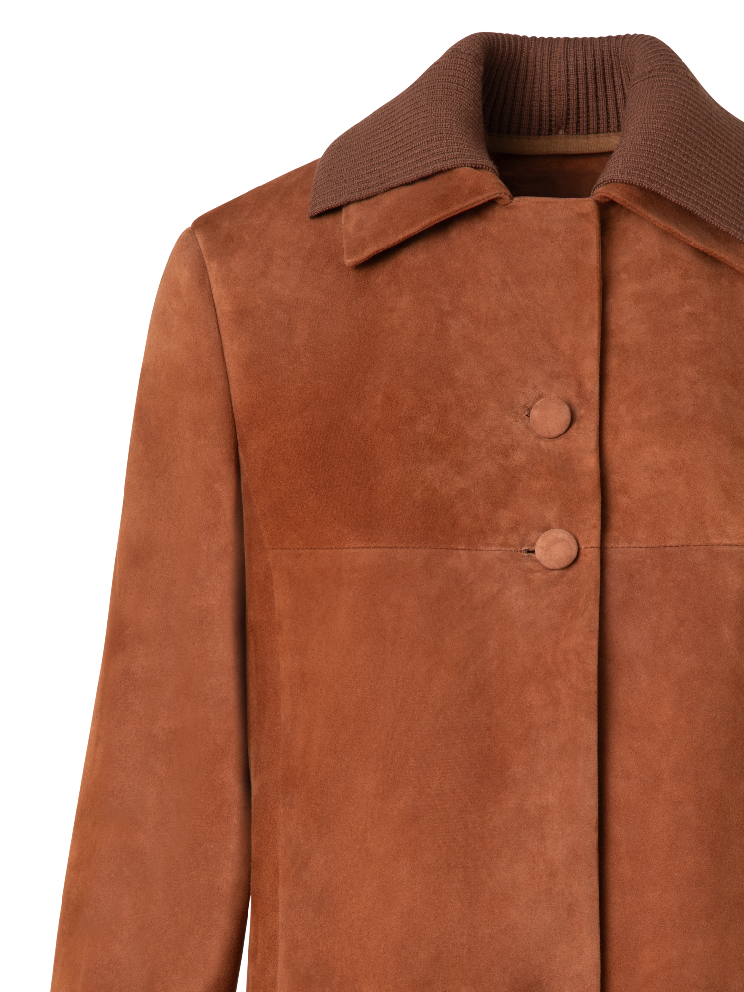 Designer Kurze Lederjacke mit Strickkragen - Braun