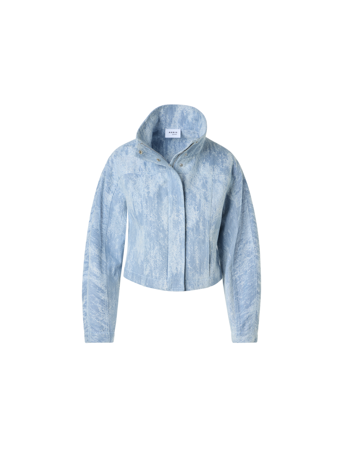 Designer Taillierte Cropped-Jacke aus Jacquard-Denim - Blau