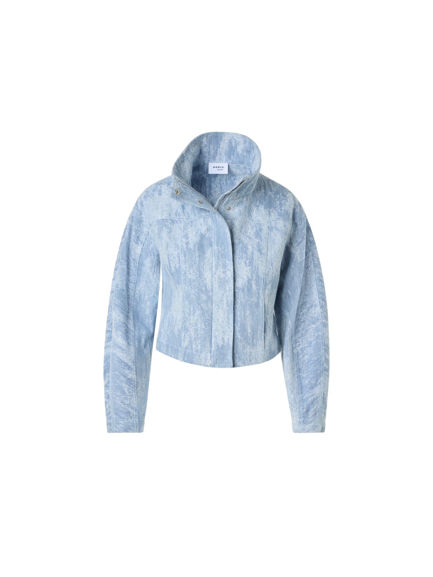 Designer Taillierte Cropped-Jacke aus Jacquard-Denim - Blau