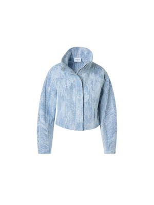 Designer Taillierte Cropped-Jacke aus Jacquard-Denim - Blau