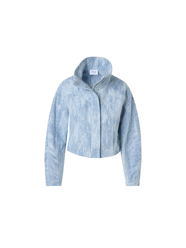 Designer Taillierte Cropped-Jacke aus Jacquard-Denim - Blau