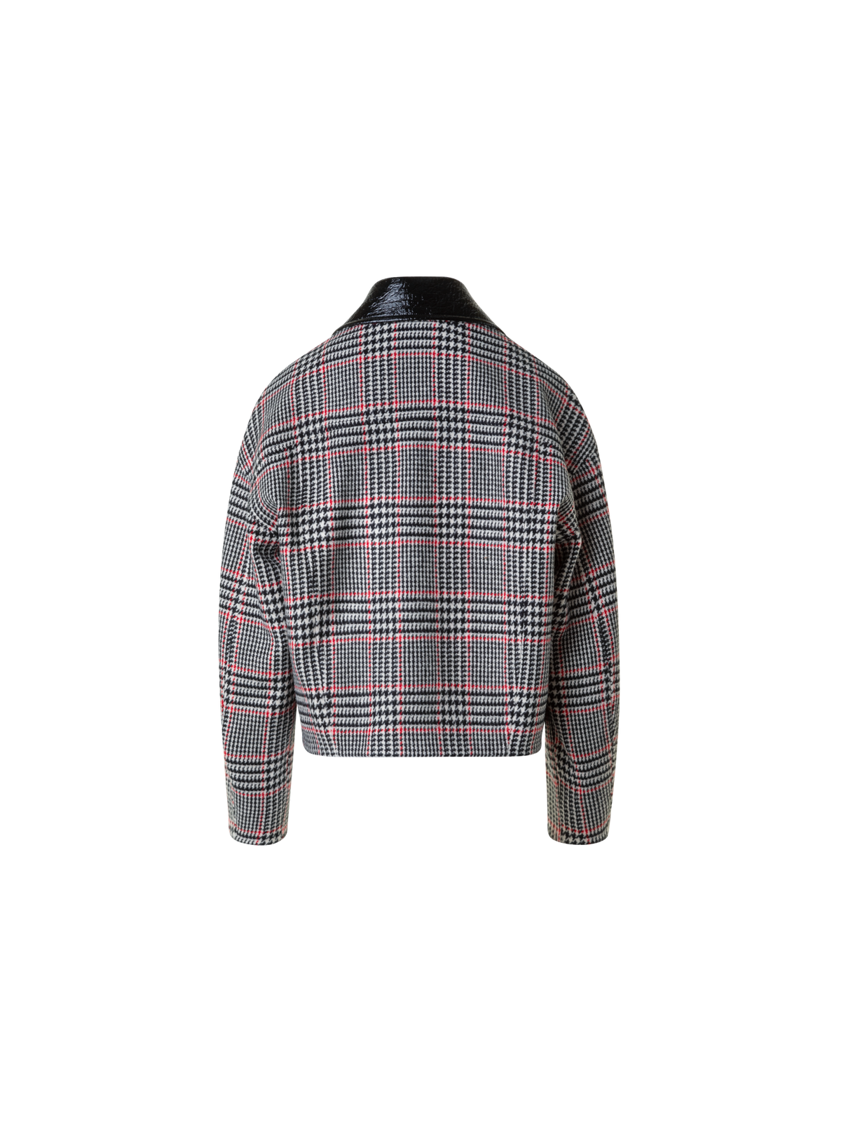 Designer Glencheck Tweed Jacke mit Imitat Leder Kragen - Schwarz - Bunt