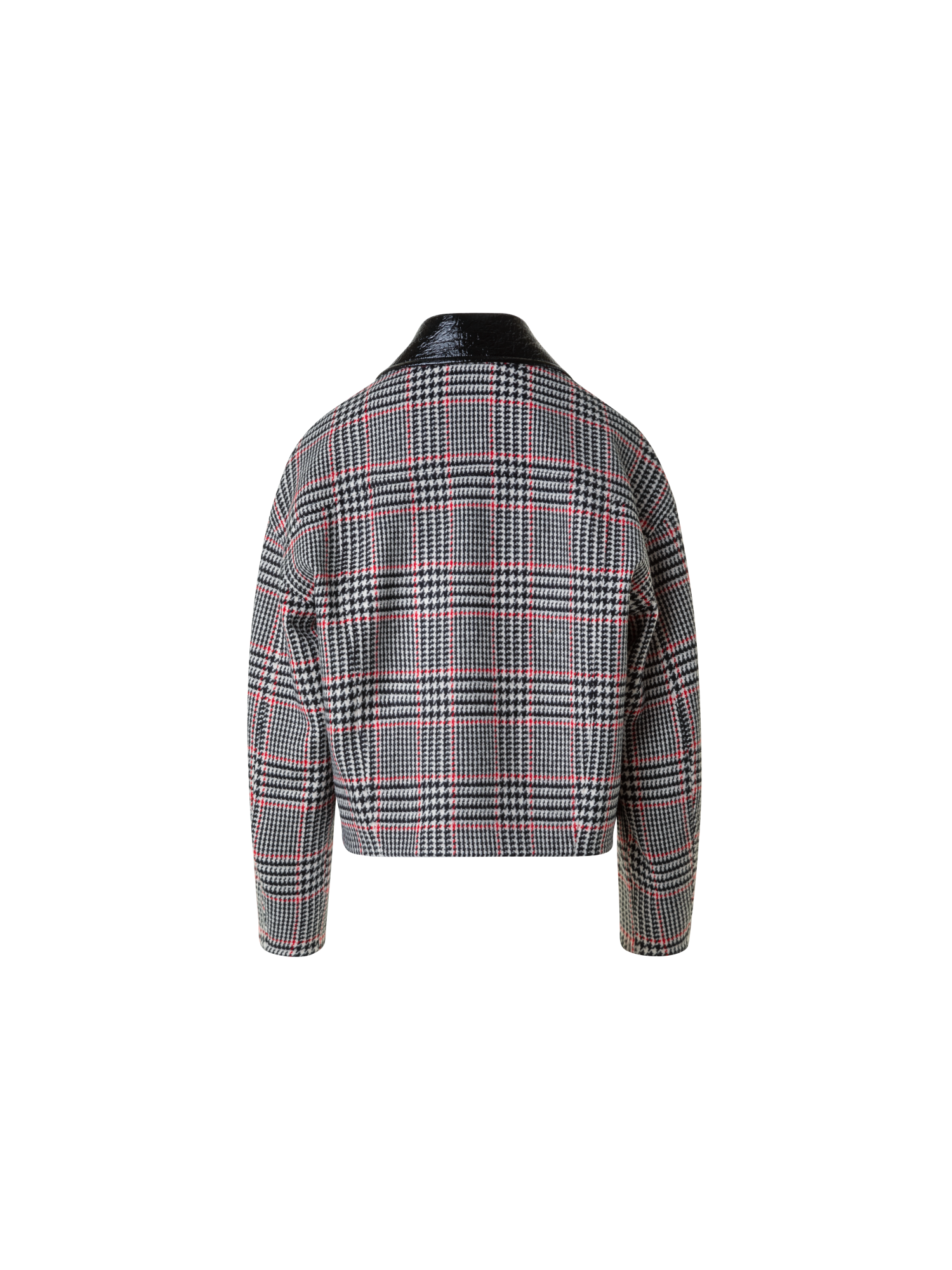 Designer Glencheck Tweed Jacke mit Imitat Leder Kragen - Schwarz - Bunt