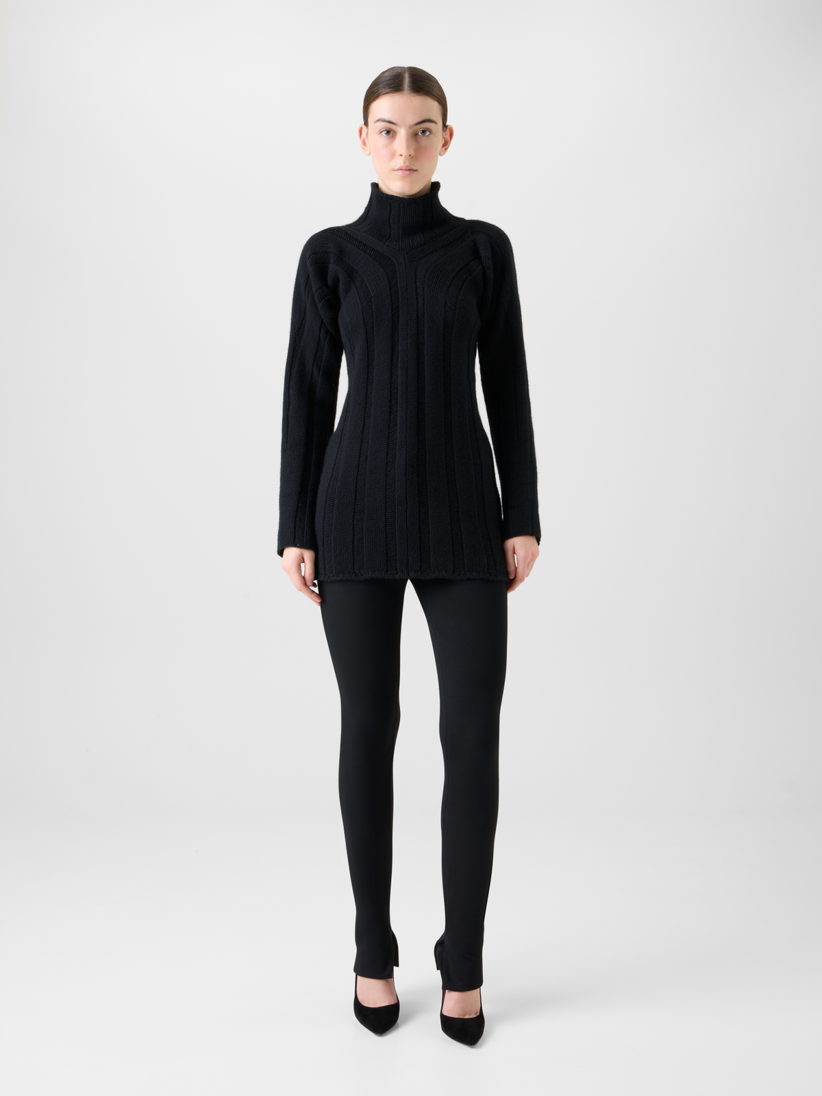 Designer Breitrippen Kaschmir Stehkragen Pullover - Schwarz #editorial