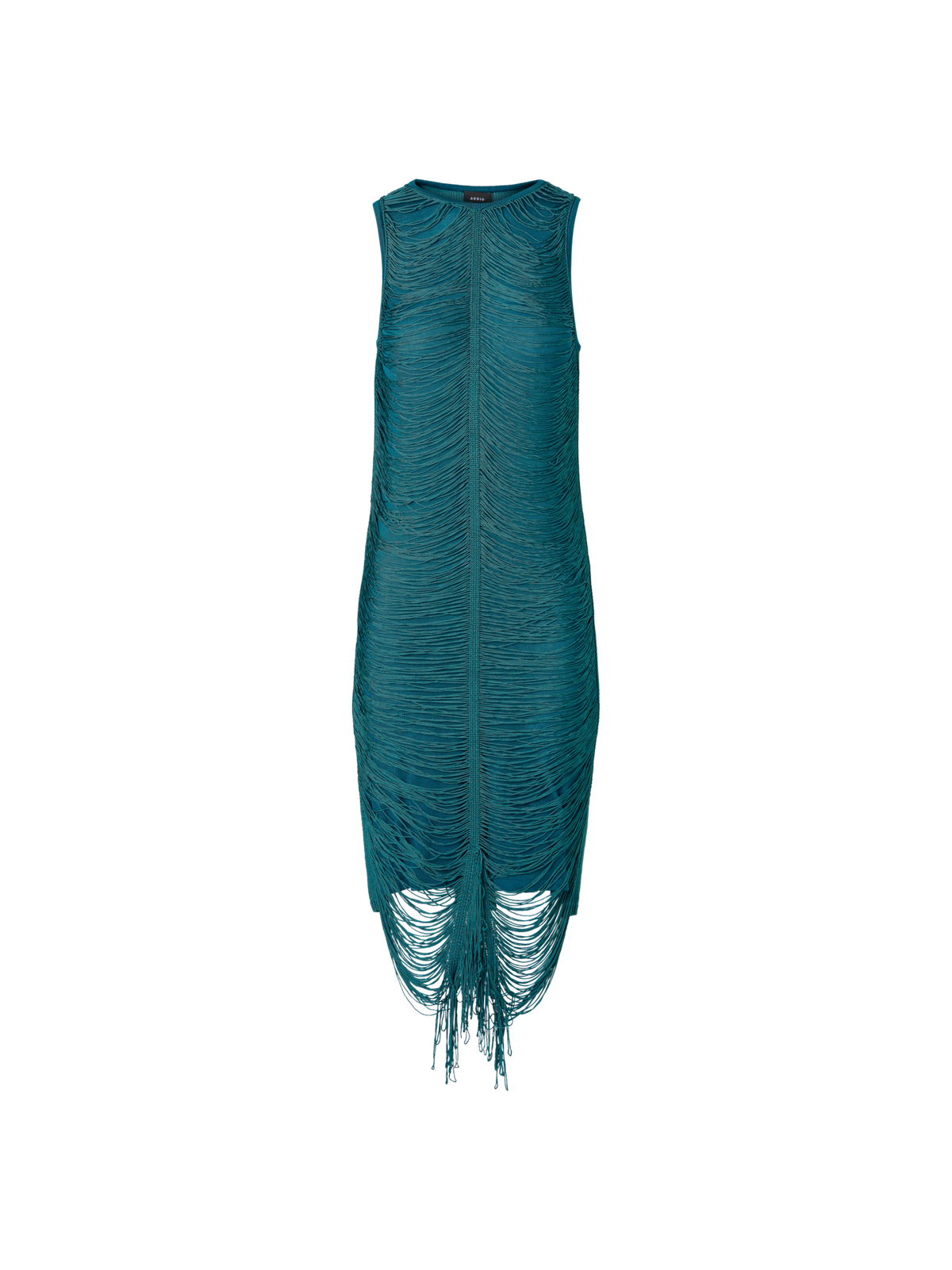 Designer Ärmelloses Strick-Etuikleid aus Seide mit Fransendrapierung - Grün