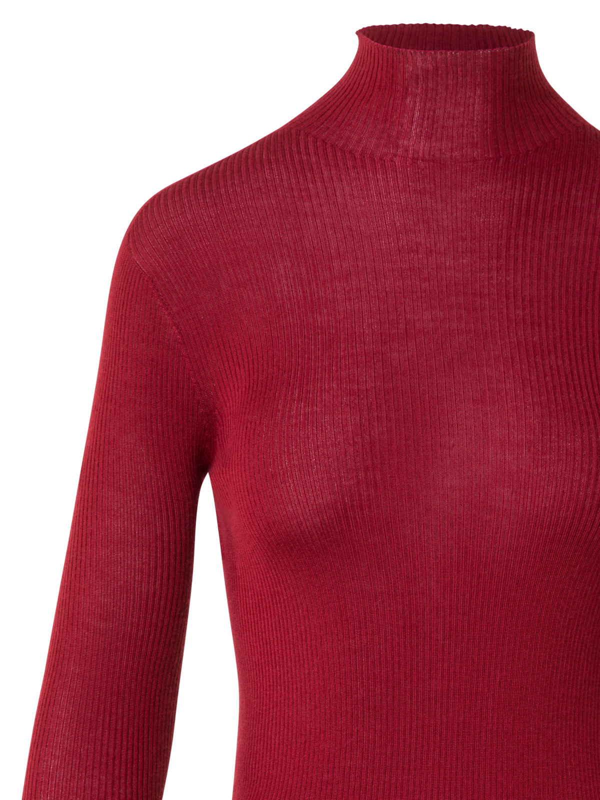Designer Feinripp-Pullover aus Kaschmirseide mit Stehkragen - Rot