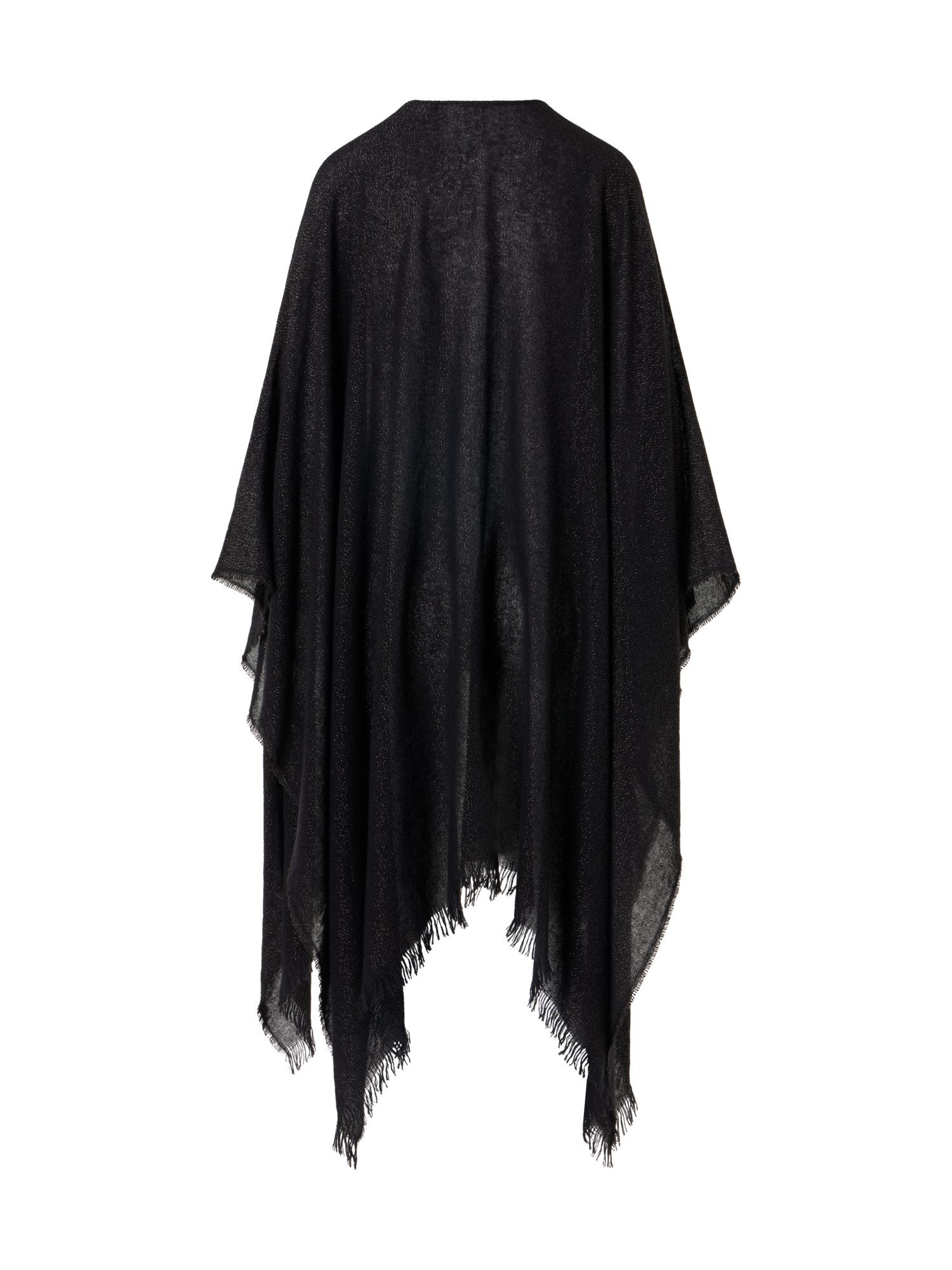 Designer Cape-Schal aus Wolle-Kaschmir mit Lurex und Fransen - Bunt - Gold - Schwarz