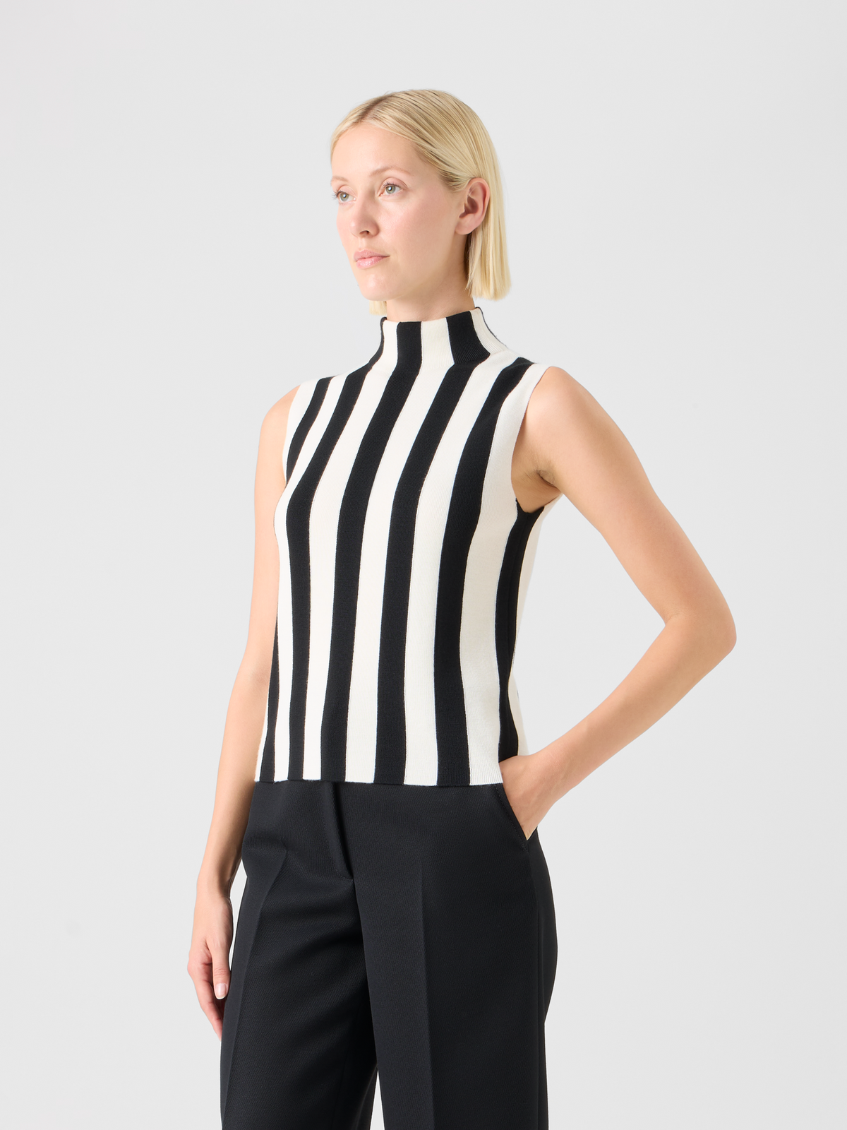 Designer Gestreiftes Vollnadel-Merino-Strickoberteil - Bunt #editorial