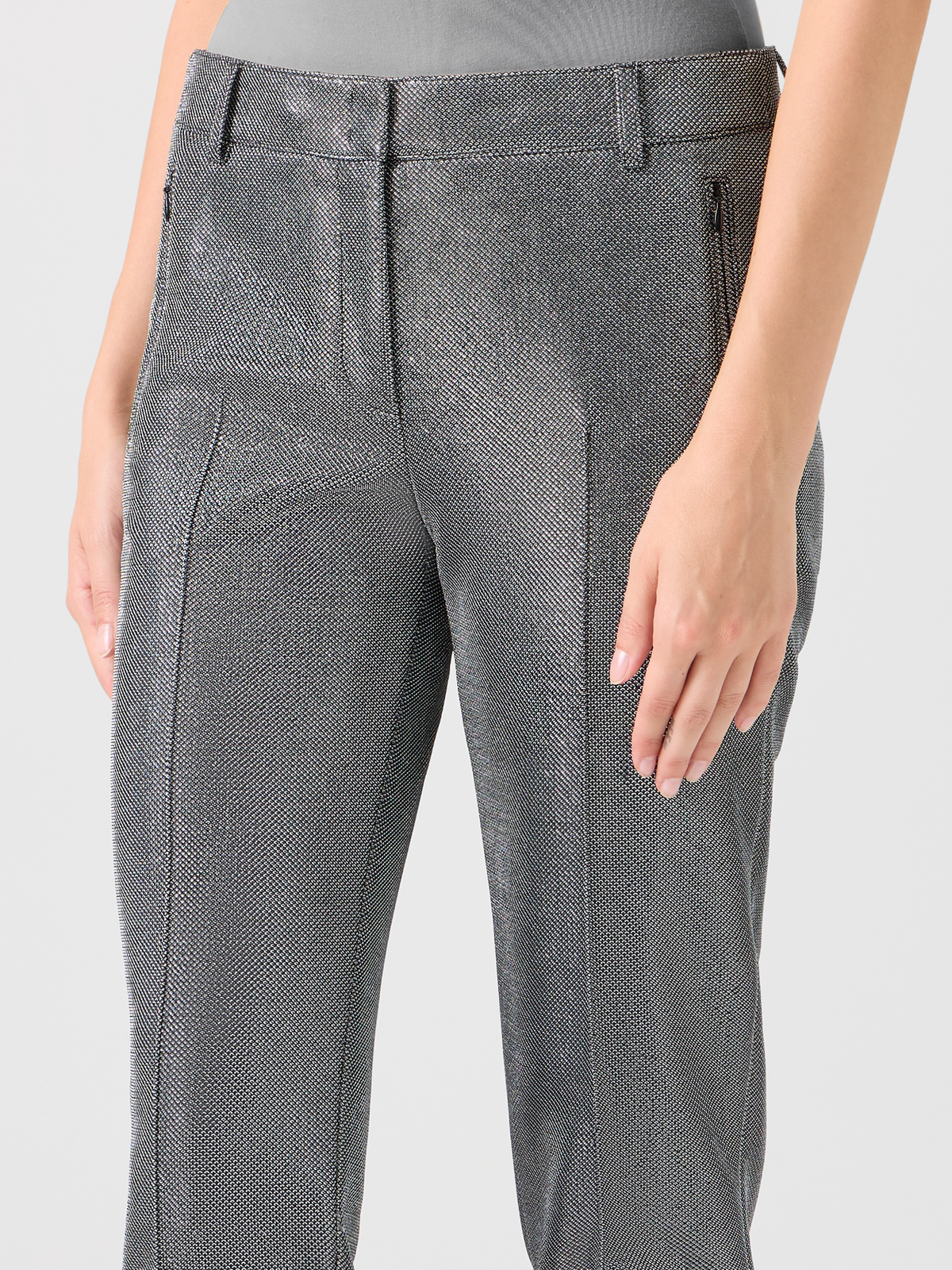 Designer Hose aus Metallic-Birdseye-Jersey - Grau #editorial