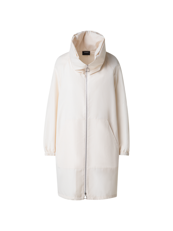 Designer Seiden-Taft-Parka mit Kapuze - Ecru - Weiss